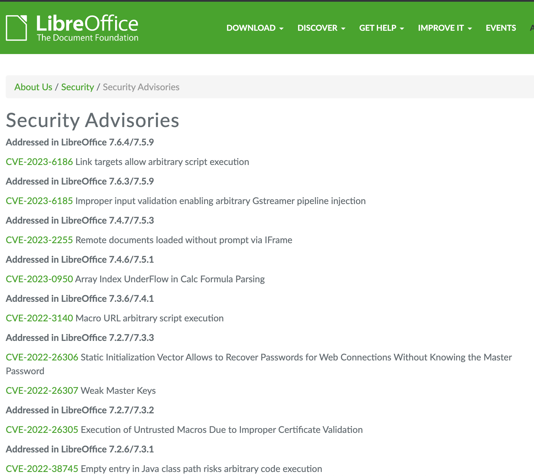 LibreOffice Security Advisories