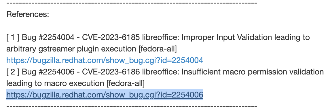 Bugzilla filing on Redhat